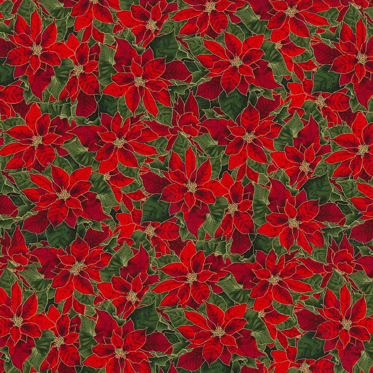 Fabric Traditions Christmas Red Poinsettia Cotton Fabric